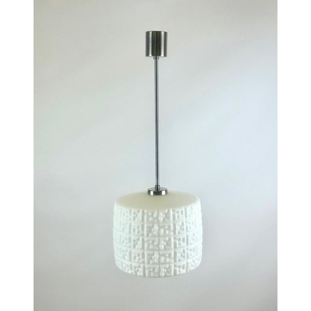 Metal Mid-Century Czech Milk Glass Pendant Lamp from Napako, 1960s For Sale - Image 7 of 11