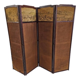 Antique French Provincial Four-Panel Tapestry Floor Screen and Room Divider For Sale
