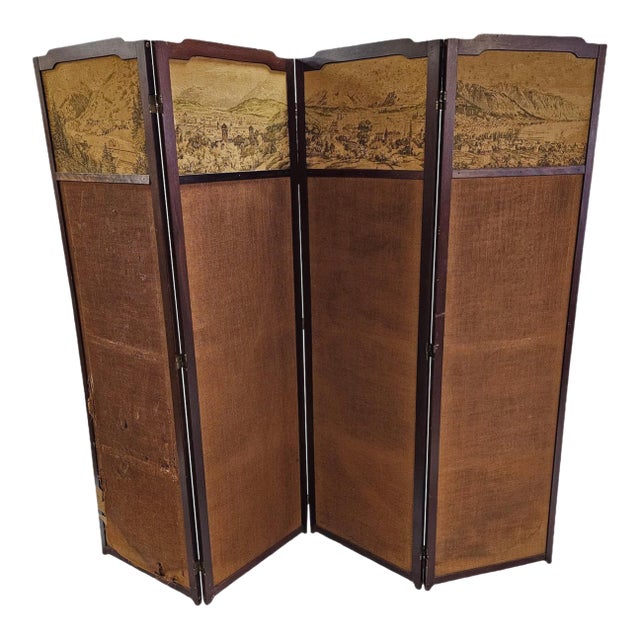 Antique French Provincial Four-Panel Tapestry Floor Screen and Room Divider For Sale