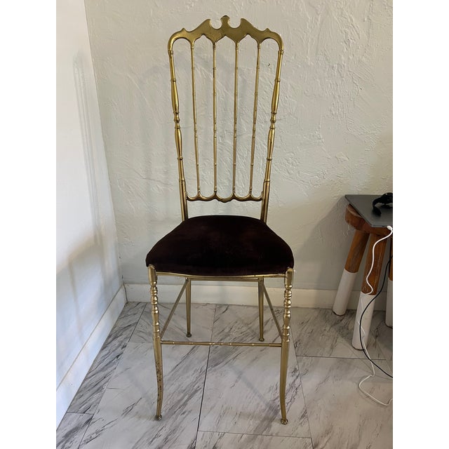 Pair of Vintage Italian Brass Chiavari High-Back Opera Chairs, 1960s — Palm Beach Estate For Sale In Miami - Image 6 of 12