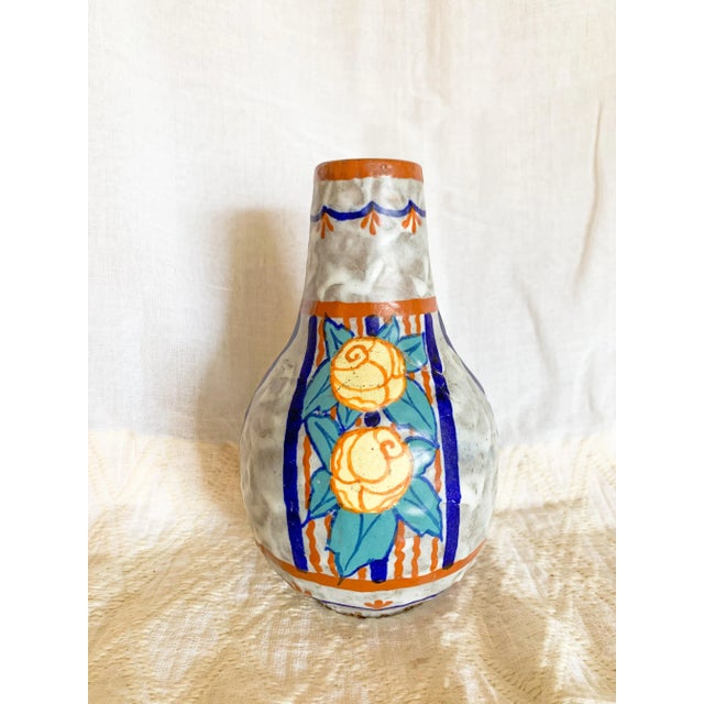 An incredibly lovely 1920s Art Nouveau Signed polychrome sandstone pottery vase by famed artist Louis Auguste Dage, made...