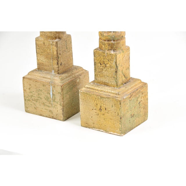 Rustic Pair of Antique Wood Candlestick Holders Rustic Chic For Sale - Image 3 of 12