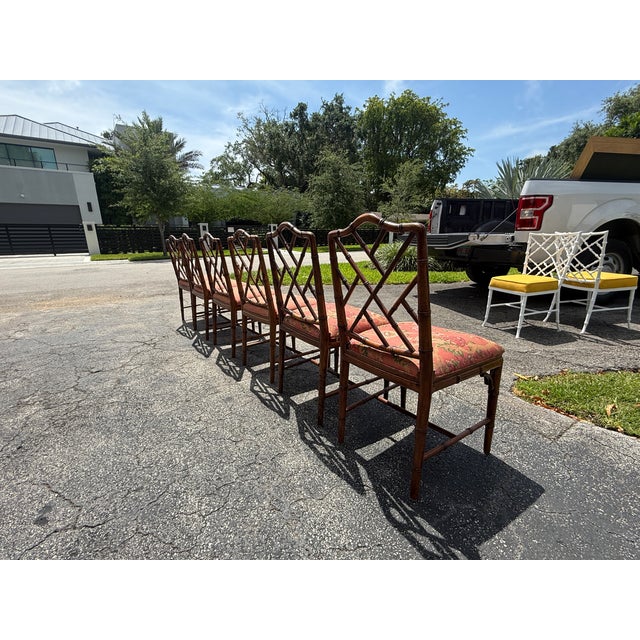 Vintage Chinese Chippendale Faux Bamboo Wooden Dining Chairs Set of 6 For Sale In Miami - Image 6 of 9