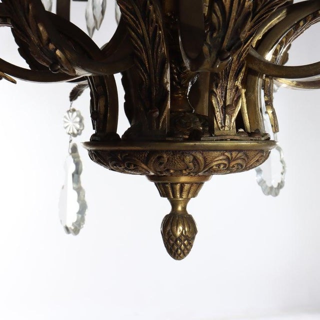 Italian Antique Bronze & Brass 8-Light Chandelier With Italian Cut Crystals C1930 For Sale - Image 3 of 17
