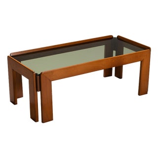 Vintage Coffee Table with Smoke Glass Top by Afra & Tobia Scarpa, 1970s For Sale