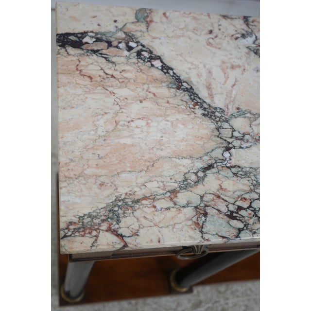 John Widdicomb Vintage Walnut Marble Top French Empire Console For Sale - Image 13 of 17