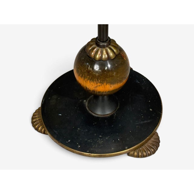 1950s Mid-Century Modern Floor Lamp, Patinated Brass, Wood, Fabric For Sale - Image 10 of 12
