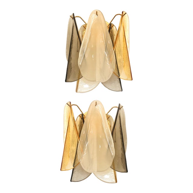 Contemporary Modern Multicolor Amber "Rondini" Murano Wall Sconces- Set of Two For Sale