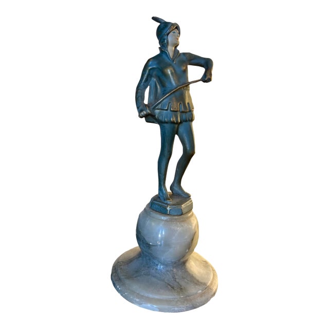 Vintage French Art Deco Bronze Soldier on Marble Base For Sale