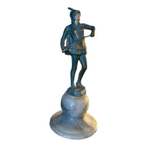 Vintage French Art Deco Bronze Soldier on Marble Base