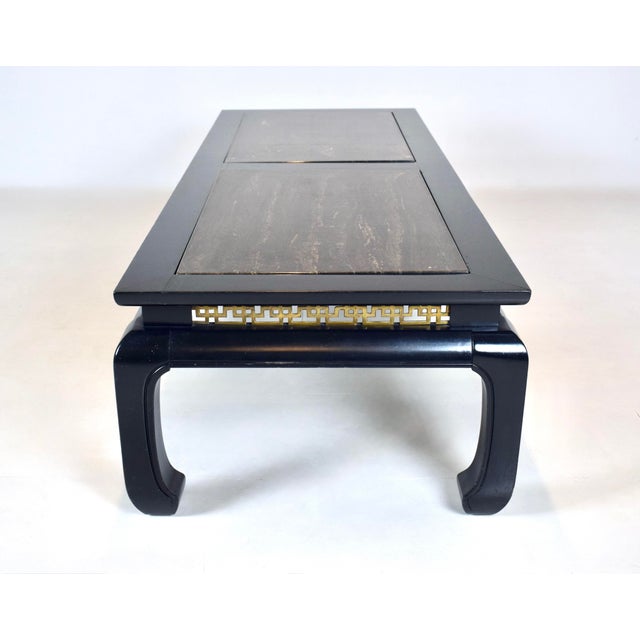 Ming Style Coffee Table, Black Lacquered Wood, Brass Fretwork, Usa For Sale In Philadelphia - Image 6 of 9