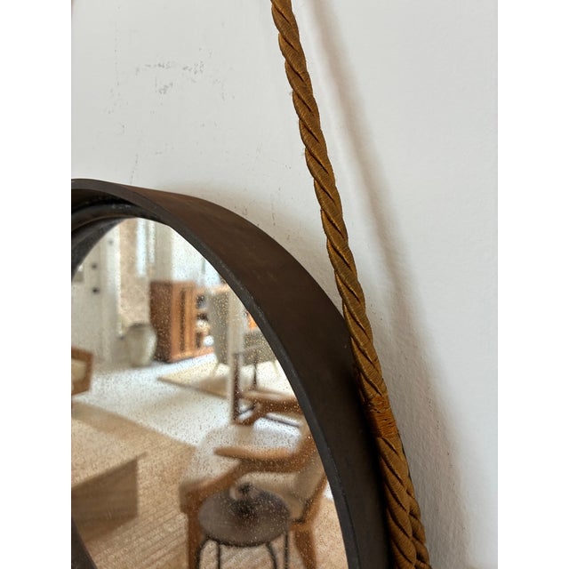 Vintage Round Metal Mirror on Silk Rope, France For Sale - Image 15 of 18