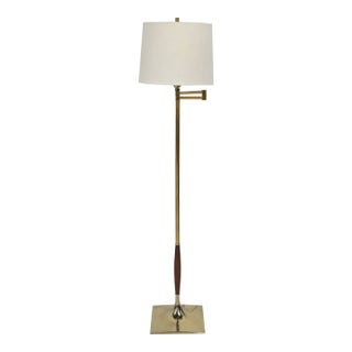 1950s Mid Century Modern Walnut & Brass Floor Lamp For Sale