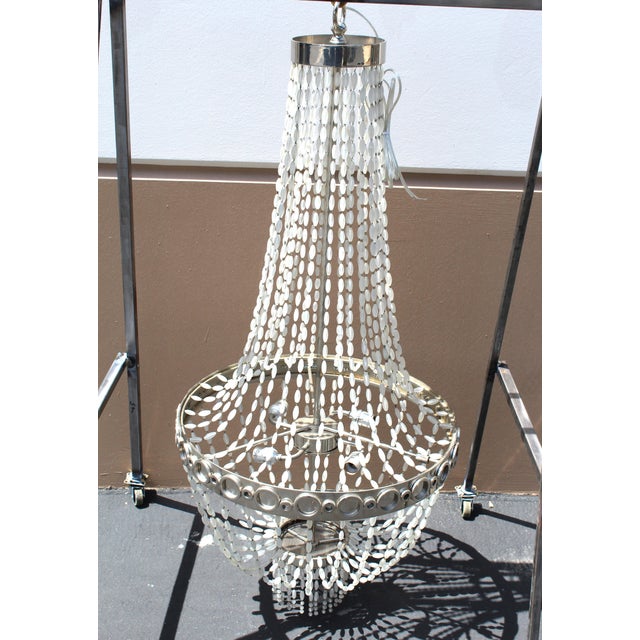 Mid Century Modern/deco Chandelier Frosted Glass beads Nickel For Sale - Image 9 of 16
