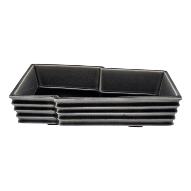 Japanese-Style Crackle Glaze Footed Post Modern Suiban Ikebana Tray 11.5" For Sale