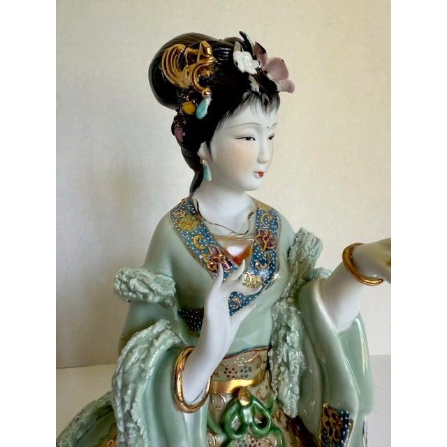 Vintage Chinese Porcelain Seated Court Lady With Gilt Accents For Sale In Los Angeles - Image 6 of 12