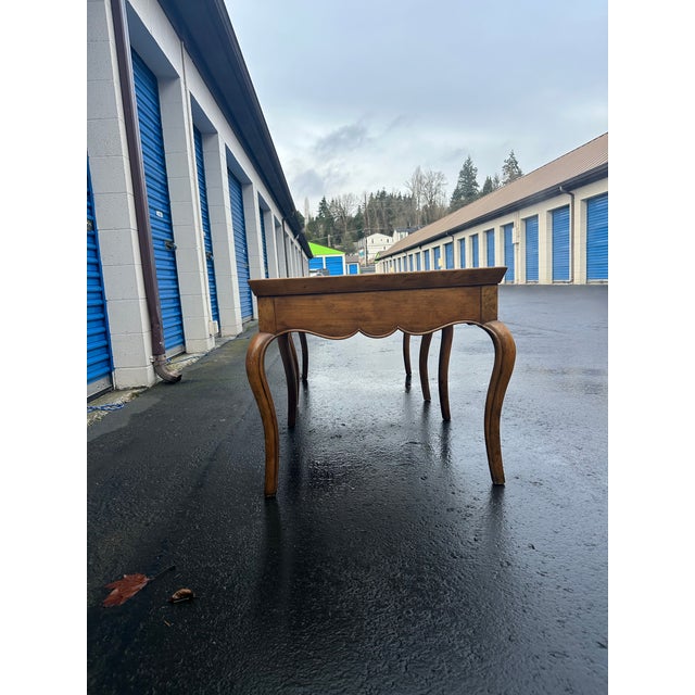 Wood Sweet Pair of Vintage Baker French Provincial Walnut Side Tables With Carved Aprons For Sale - Image 7 of 9