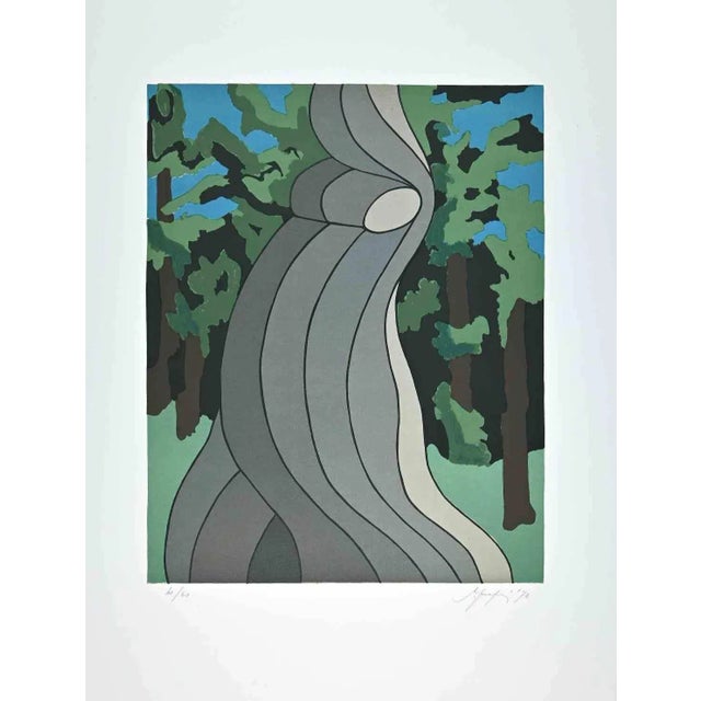 Abstract Composition is an original mixed-colored serigraph realized by Amintore Fanfani in 1972. Hand-signed and dated on...