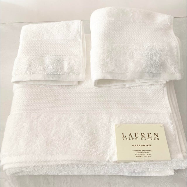 Ralph Lauren Greenwich 3 Piece White Bath Towel Set Late 20th Century New Condition With Tags For Sale - Image 9 of 11