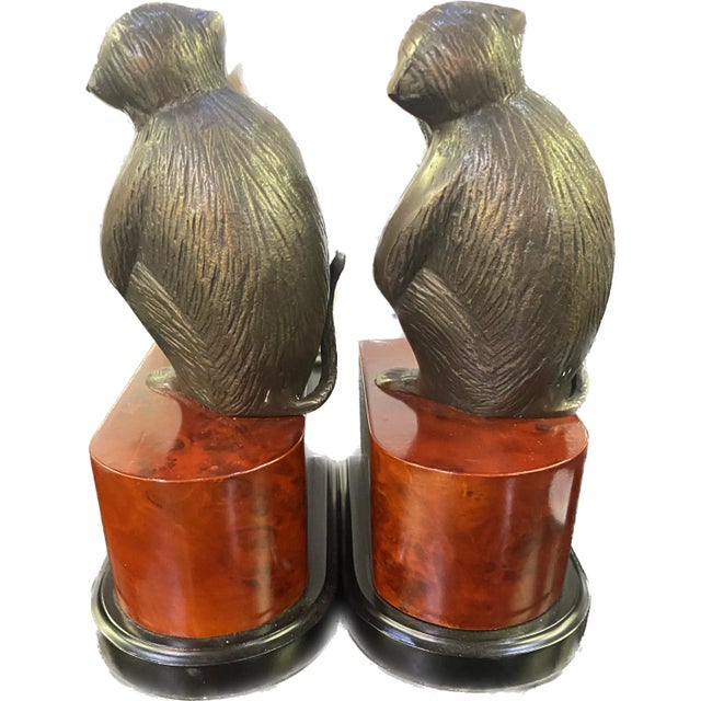 Art Deco 1940s Bronze Monkey Bookends- Set of 2 For Sale - Image 3 of 5