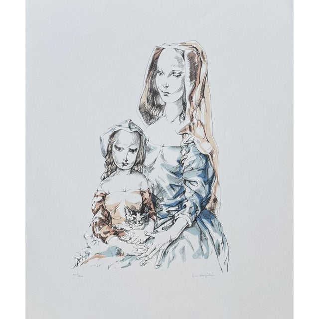 Léonard Tsuguharu Foujita, Woman and Child, 1964, Original Lithograph For Sale