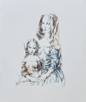 Léonard Tsuguharu Foujita, Woman and Child, 1964, Original Lithograph