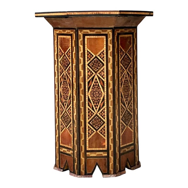 Wood Vintage Geometric Inlay Wood Side Table For Sale - Image 7 of 12