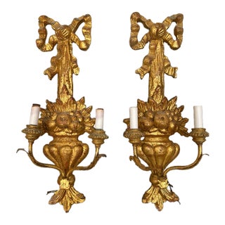 Vintage Italian Brass & Crystal Wall Sconces - a Pair For Sale