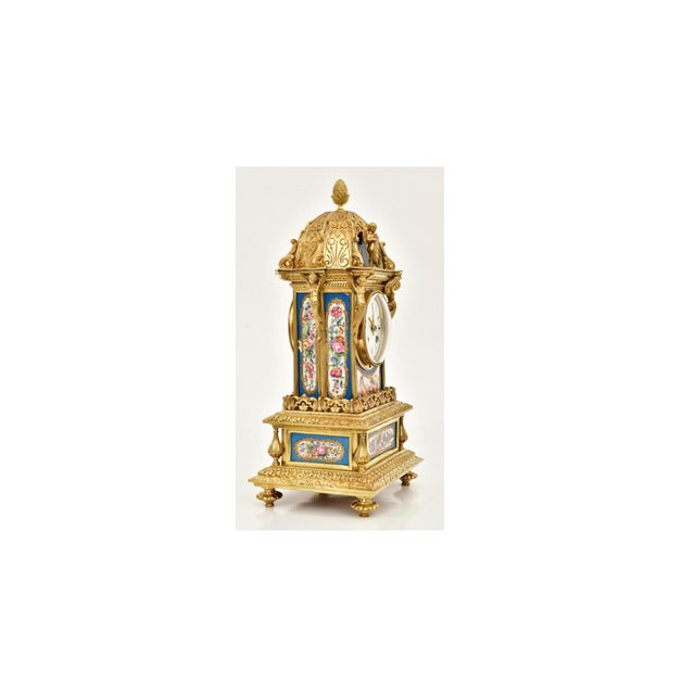 French Antique Gilt Bronze Sèvres Porcelain Mantel Clock / Raingo Frères & Sèvres Paris For Sale - Image 3 of 11