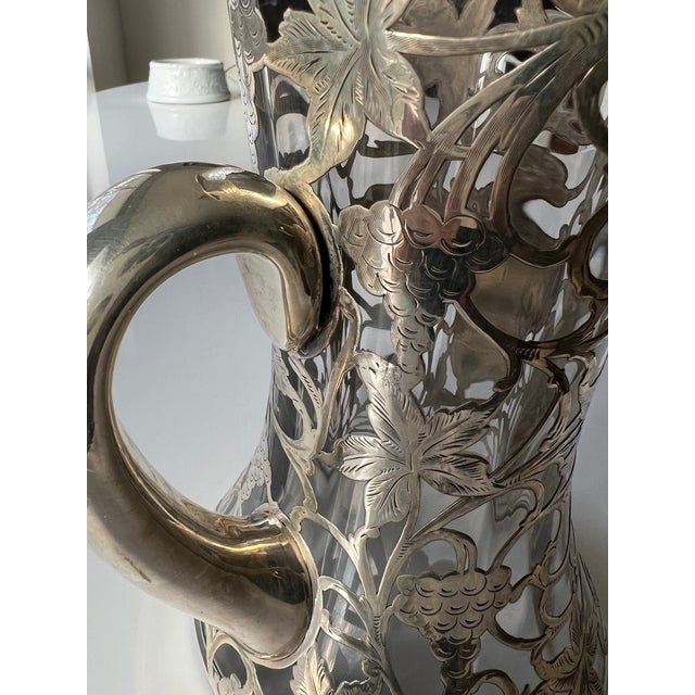 Early 20th Century Antique 8.5" Alvin Silver Over Clear Glass Decanter Pitcher, R326 For Sale - Image 5 of 9