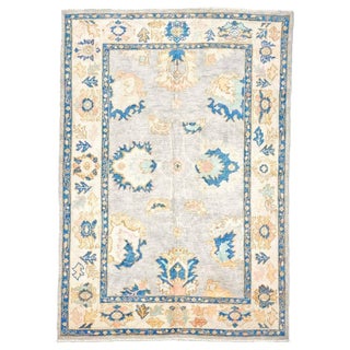 21st Century Turkish Oushak 5X7 Gray, Ivory & Slate Blue Handmade Area Rug #1144211 For Sale