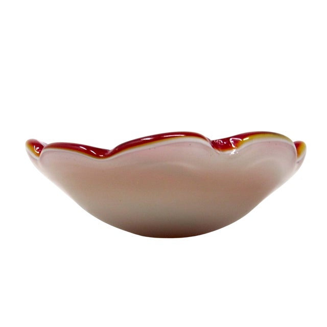 Murano Vintage Murano Red and Opalescent Scalloped Glass Ashtray & Catch-All For Sale - Image 4 of 6