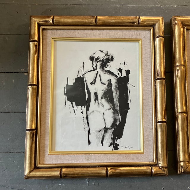 Contemporary set of two Stephen Heigh abstract female nude paintings. Signed and framed. Each measure 8x10 or 12x14...