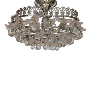 Vintage Art Deco Clear Glass, Silver Chandelier For Sale