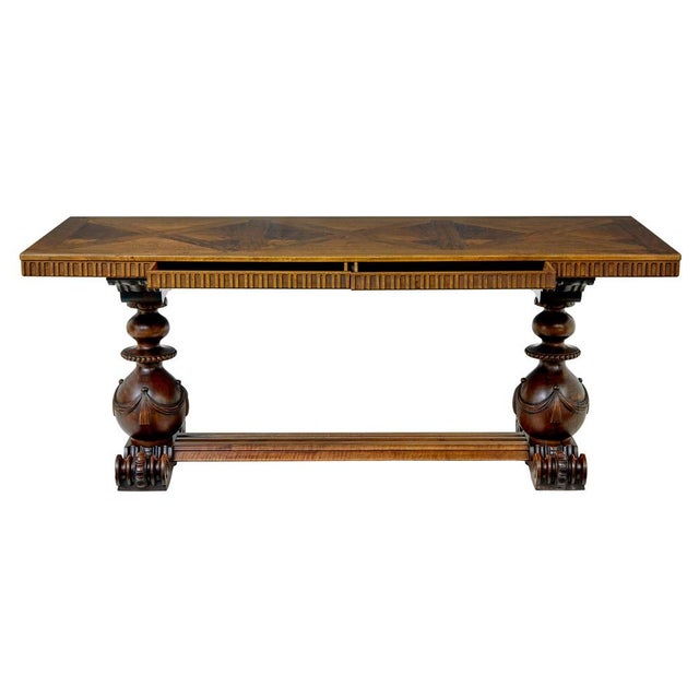 Vintage Scandinavian Carved Walnut Desk, 1920 For Sale - Image 6 of 13