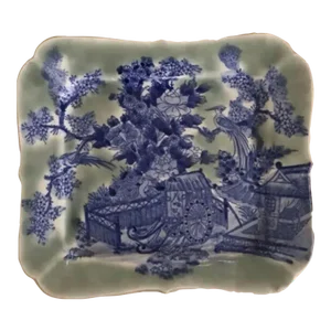 Japanese Platter, Sometsuke-Seiji Blue Patterned With Celadon