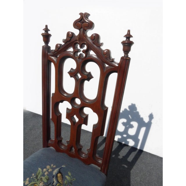 Vintage French Provincial Victorian Blue Floral Tapestry Accent Chair For Sale In Los Angeles - Image 6 of 13