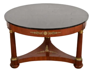 Kindel Furniture Neoclassical Carved Mahogany Faux Marble Top Center Table With Mounted Ormolu