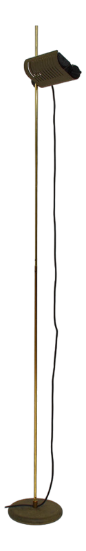 Alogena 626 Floor Lamp with Gilt Stem and Olive Lampshade by Joe Colombo for Oluce, Italy, 1970s