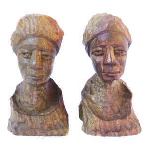 Vintage African American Folk Art Petite Carved Wood Sculptures, Pair