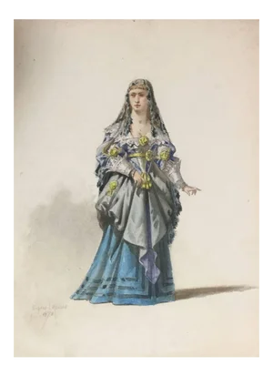 Woman in Theatrical Dress - Original Watercolor by Eugène Lacoste 1878