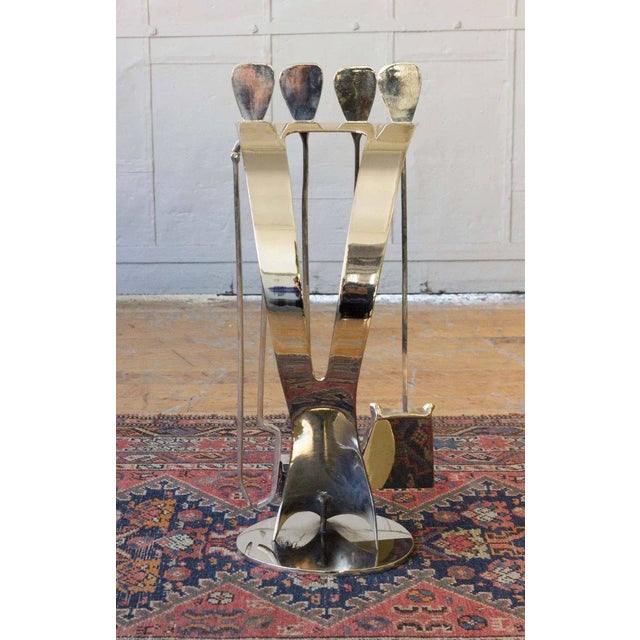 Set of French 1960s Nickel-Plated Fireplace Tools For Sale In New York - Image 6 of 9