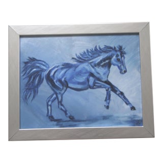Horse Expressionism Impressionism English Traditional Blue Landscape Original Oil Painting by Cleo Plowden For Sale