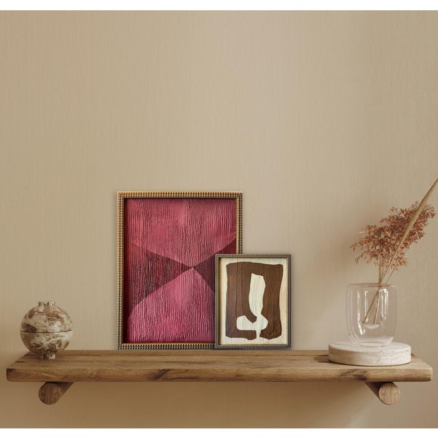 Contemporary abstract painting on canvas. Framed in a gold locally made frame Unframed painting: 11" x 14" Framed...