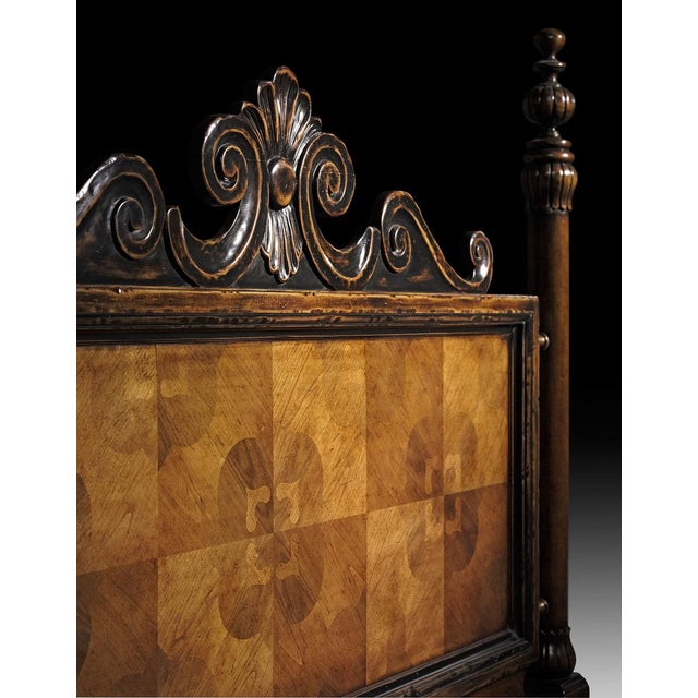 Handcrafted in Italy from solid walnut, this king bed features reclaimed antique floor panels inlaid with cherry and black...