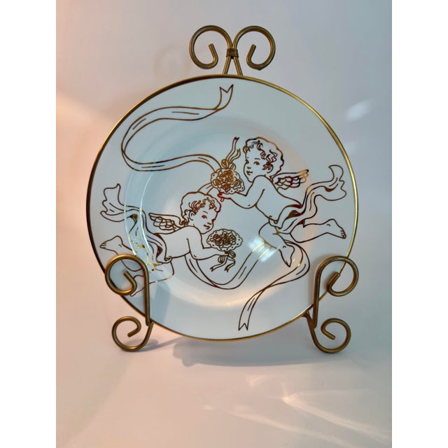 1980s Vintage Sakura Gold Cherubs Ivory Porcelain Small Plates Set of 8 For Sale - Image 5 of 6