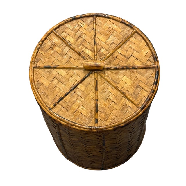 Boho Chic Tortoise Rattan Laundry Basket/Storage Bin For Sale - Image 3 of 12