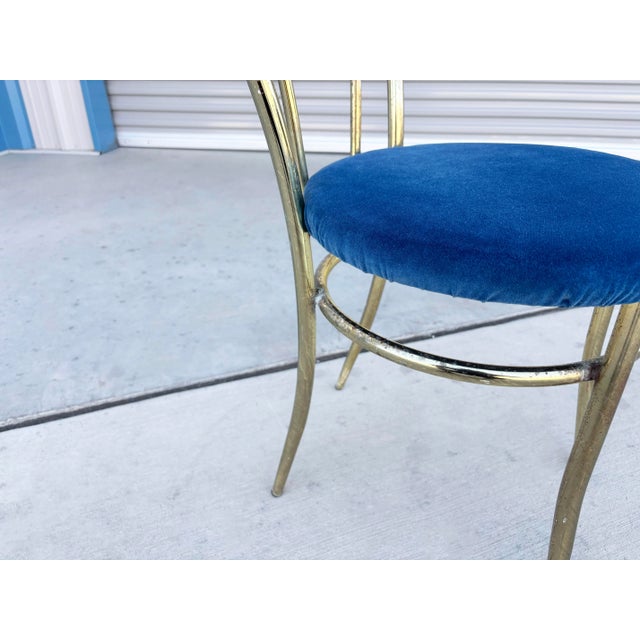 1980s Set of 4 Vintage Hollywood Regency Brass & Royal Blue Velvet Dining Chairs For Sale - Image 16 of 16