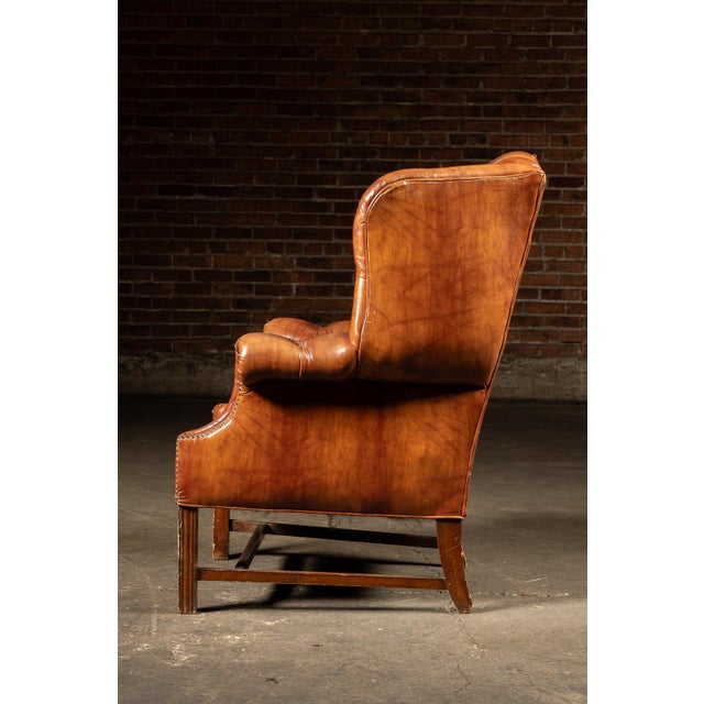 Mid 20th Century Tufted Vinyl Chesterfield Wingback Armchair in Brown For Sale In Chicago - Image 6 of 17