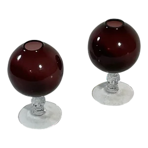 Mid Century Modern Art Glass Pedestal Footed Vase Set of 2